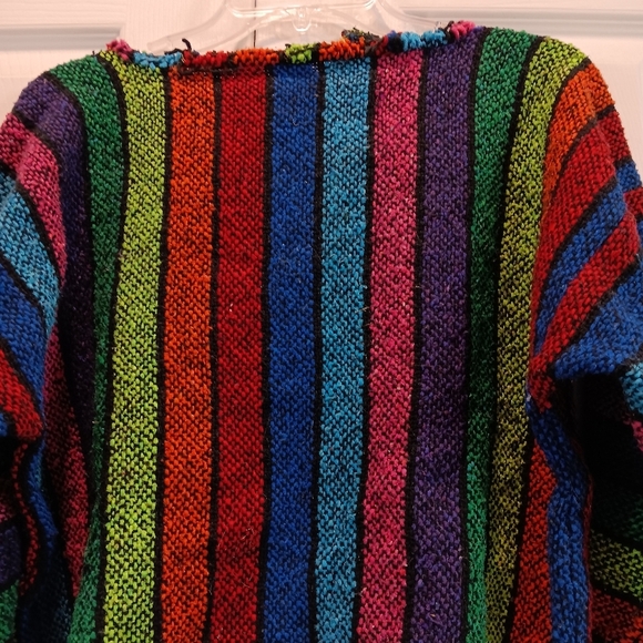 Vel Mex Artsy Multicolored Festive Striped Y2K Custume Crop Boho Sweater Size L - Picture 4 of 8